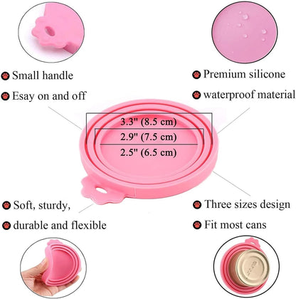 Set of 4 Silicone Pet Food Can Lids - Multiple Sizes (Blue, Green, Orange, Pink)