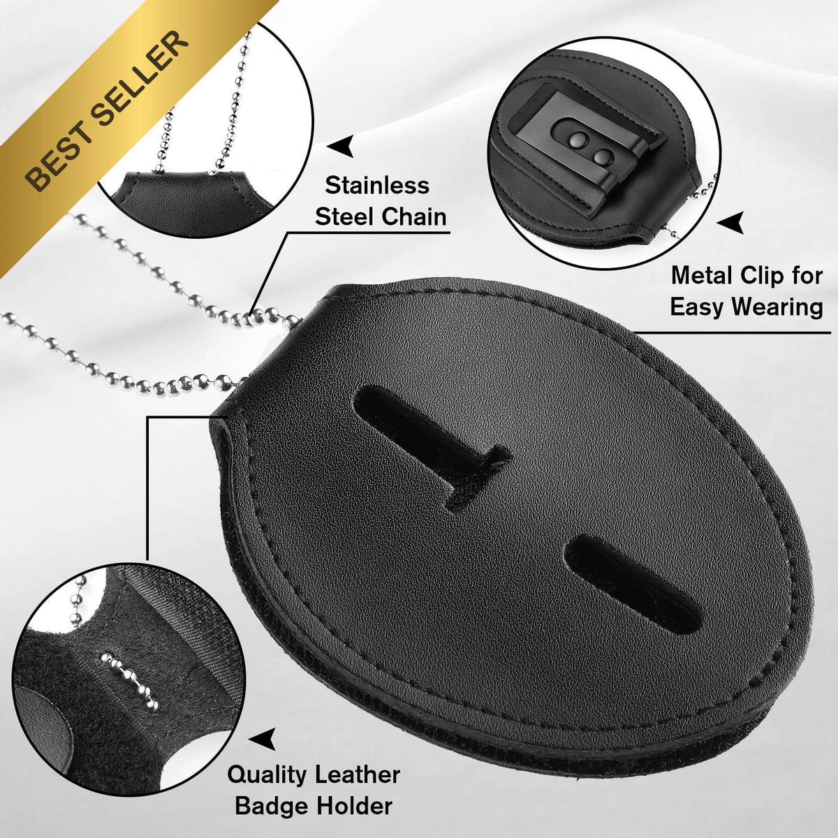 Leather Badge Holder for Police Officers - Belt Clip, Cowhide