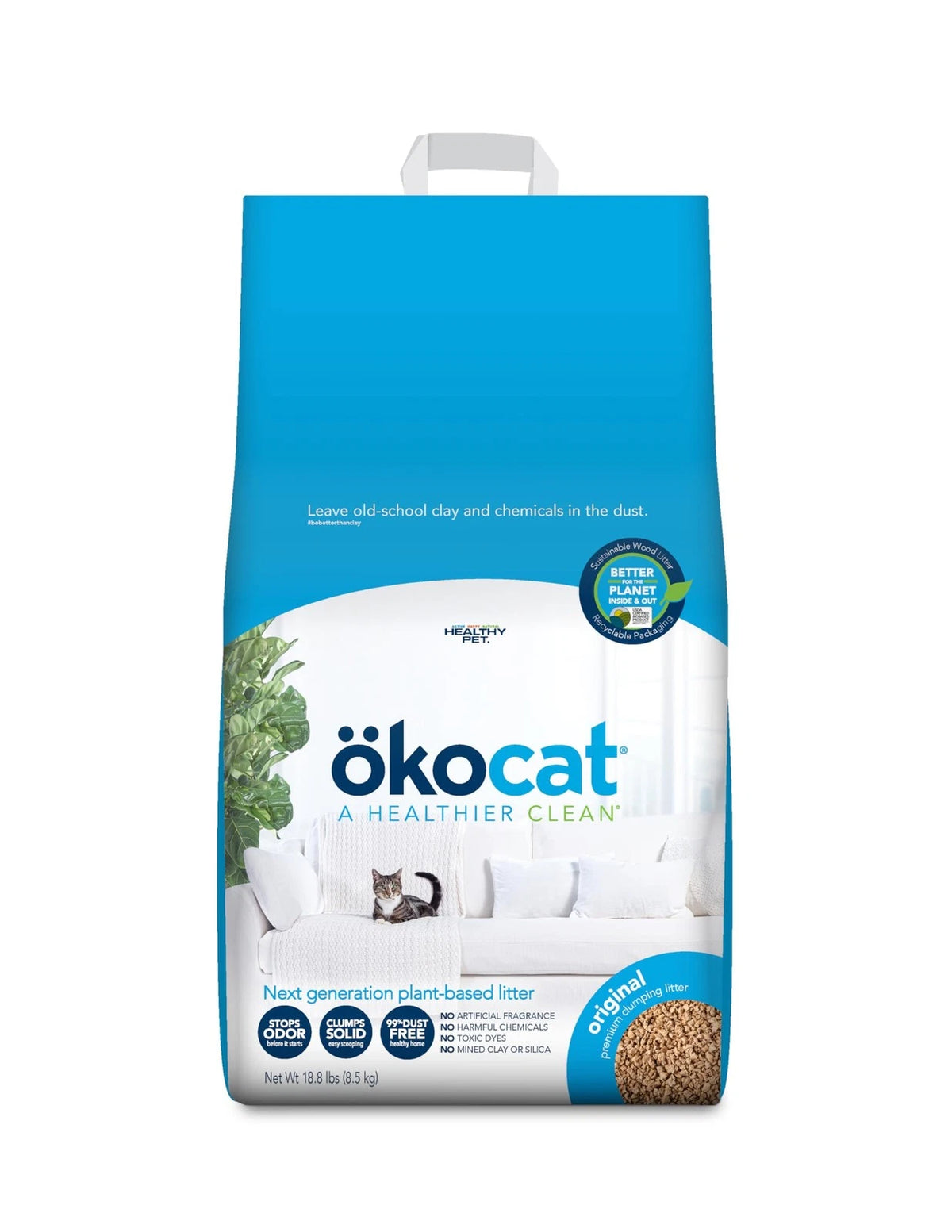 ökocat Original Wood Clumping Cat Litter, Unscented, 18.8 lbs