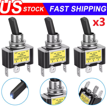 3X Blue LED Light 3Pin Rocker Toggle Switch 30A 12V for Car Boat Marine