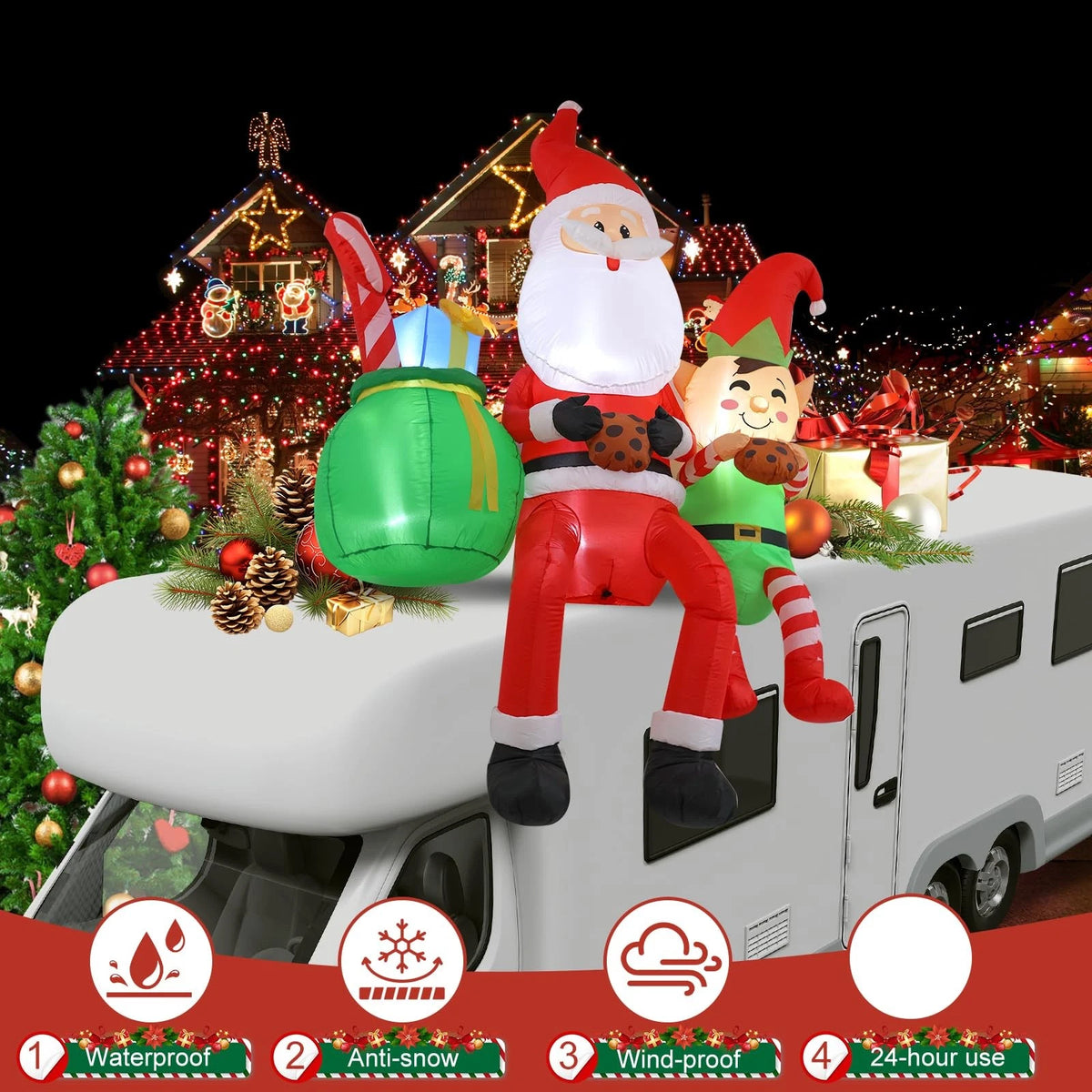 8FT Santa Claus Inflatable Decoration with LED Lights for Holiday Decor