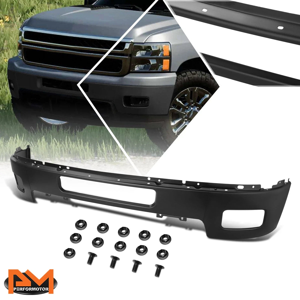 Front Bumper Face Bar for Silverado 2500 3500 HD (2011–2014) w/ Fog Light Holes Black