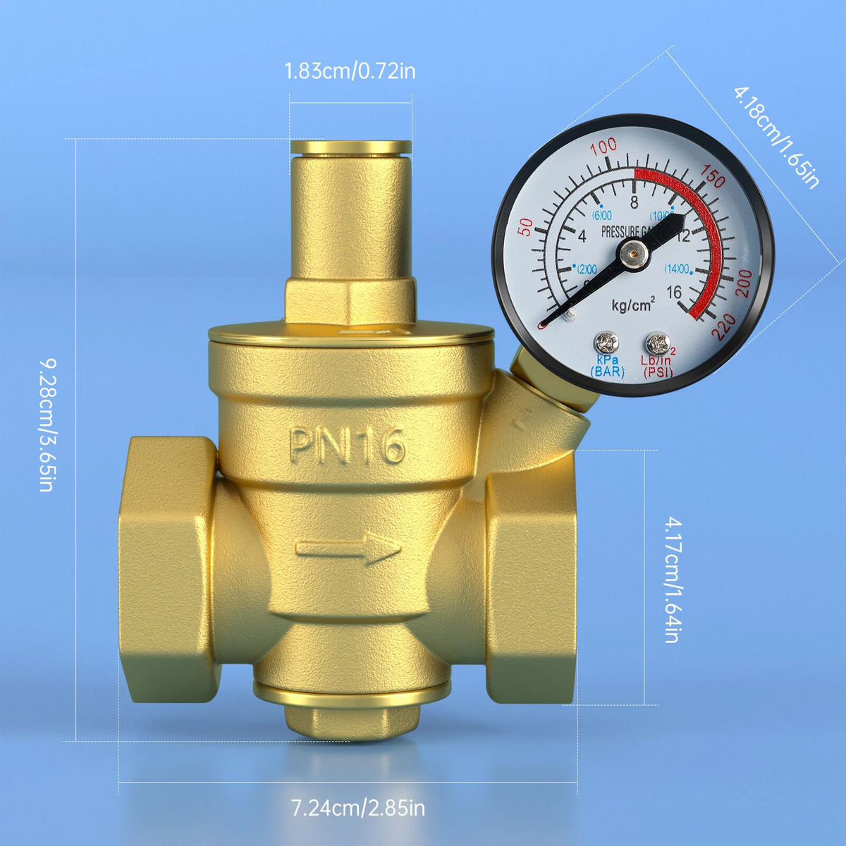 1" Brass Adjustable Water Pressure Reducing Regulator Valve with Gauge for I012-A009