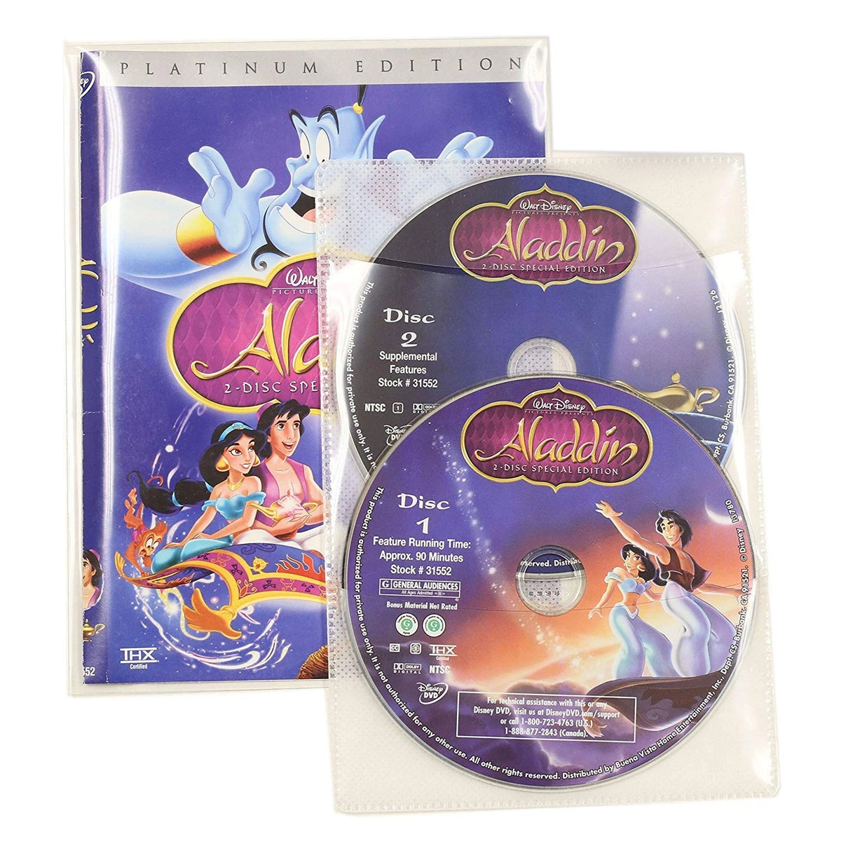 100 Clear CPP Movie Plastic Sleeves + 2 Disc Non-Woven (No Part Numbers)