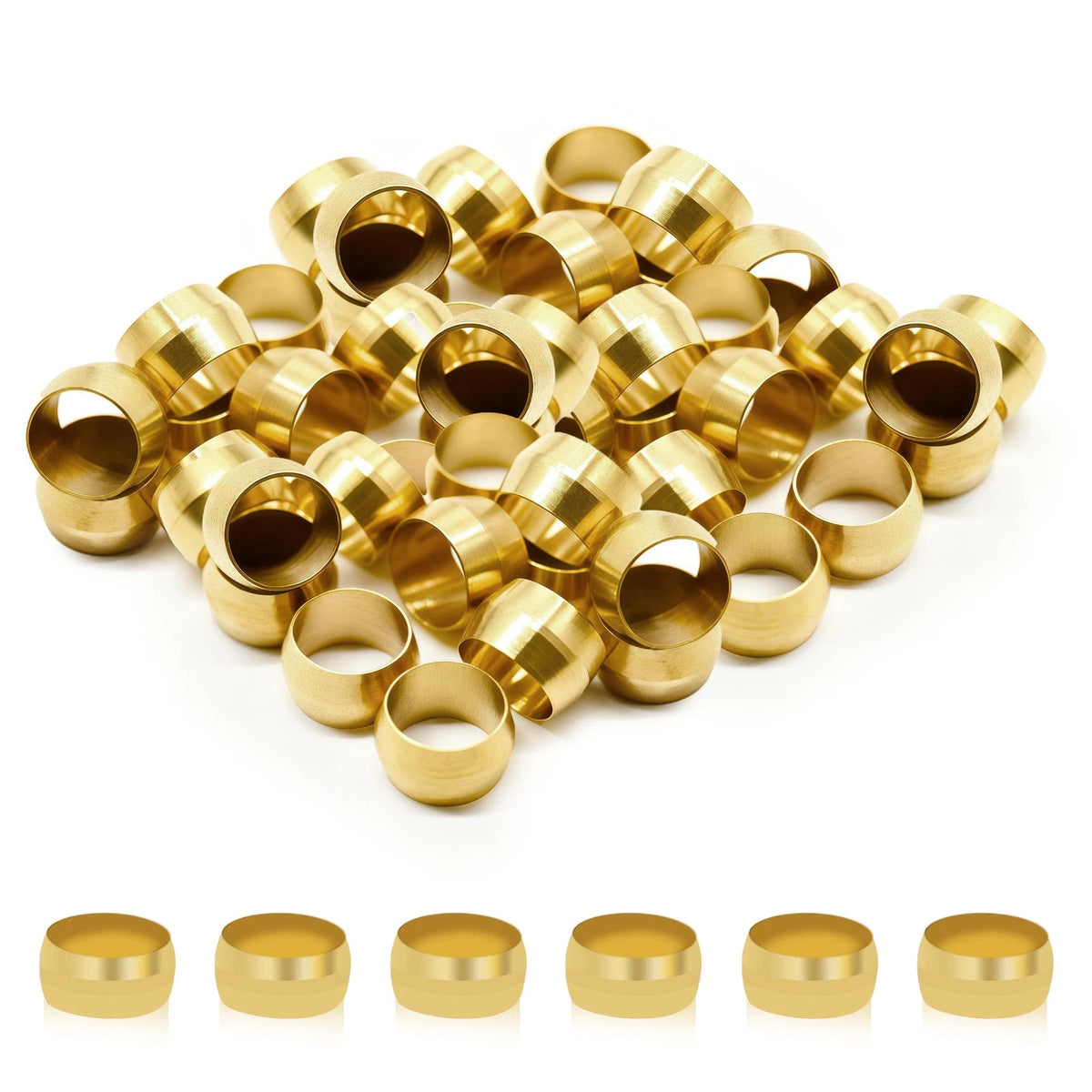 50 PCS Brass Compression Sleeves for Air Brake Tube OD 1/2 Inch