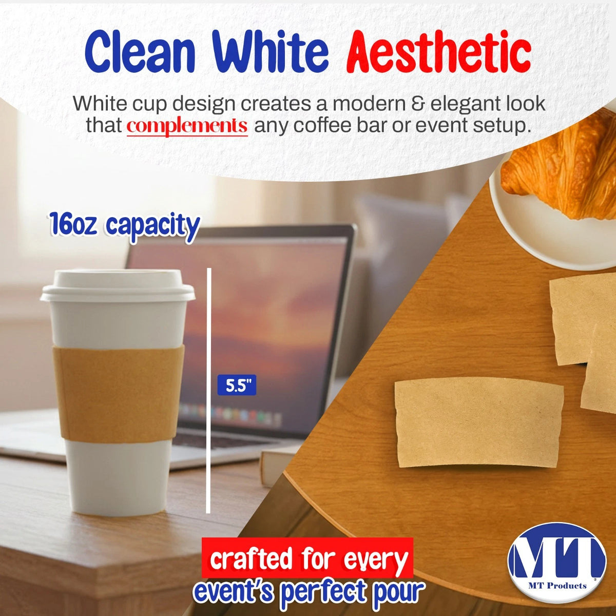 Set of 300 Paper Coffee Cups with Lids and Sleeves for Various Uses
