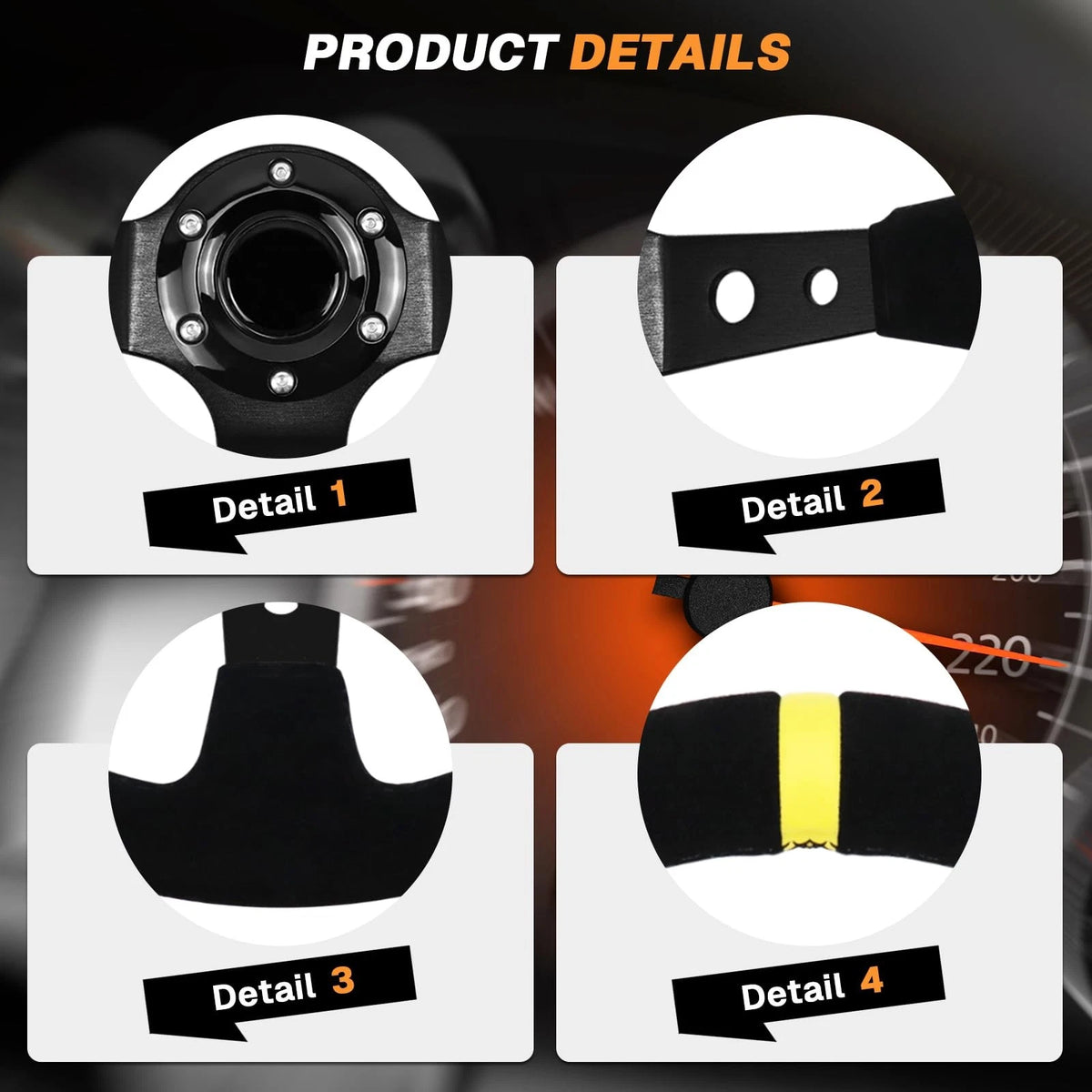 13.6" Suede Racing Steering Wheel with Horn Button for Universal Fit