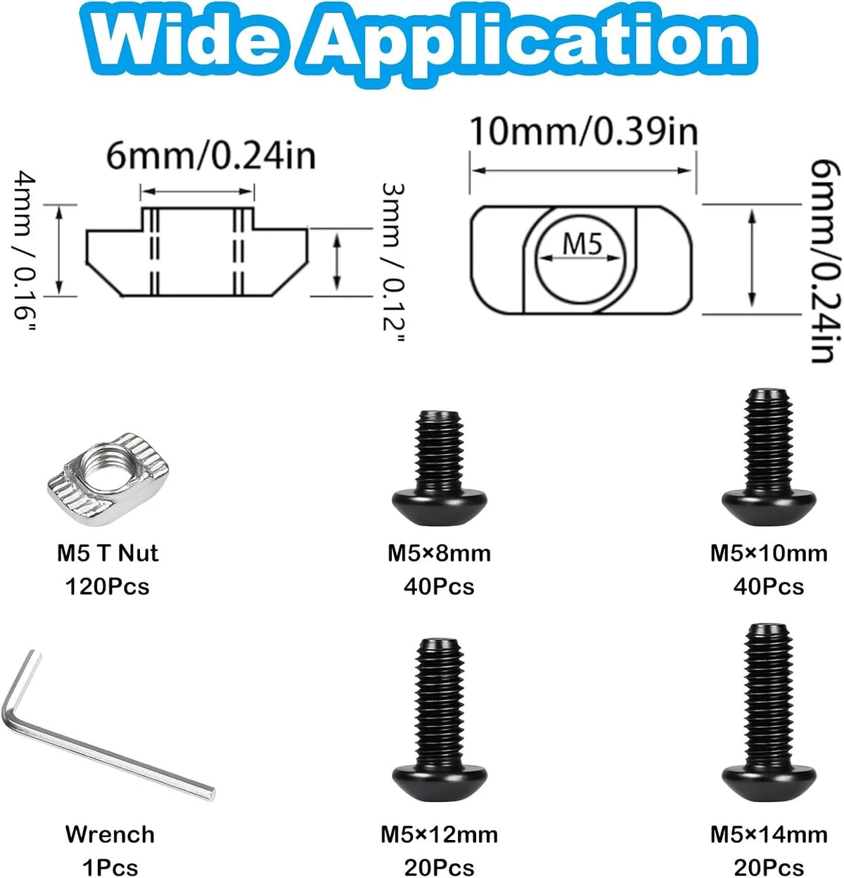 240Pcs 2020 Aluminum Extrusion Hardware Accessories for 2020 (M5) Black