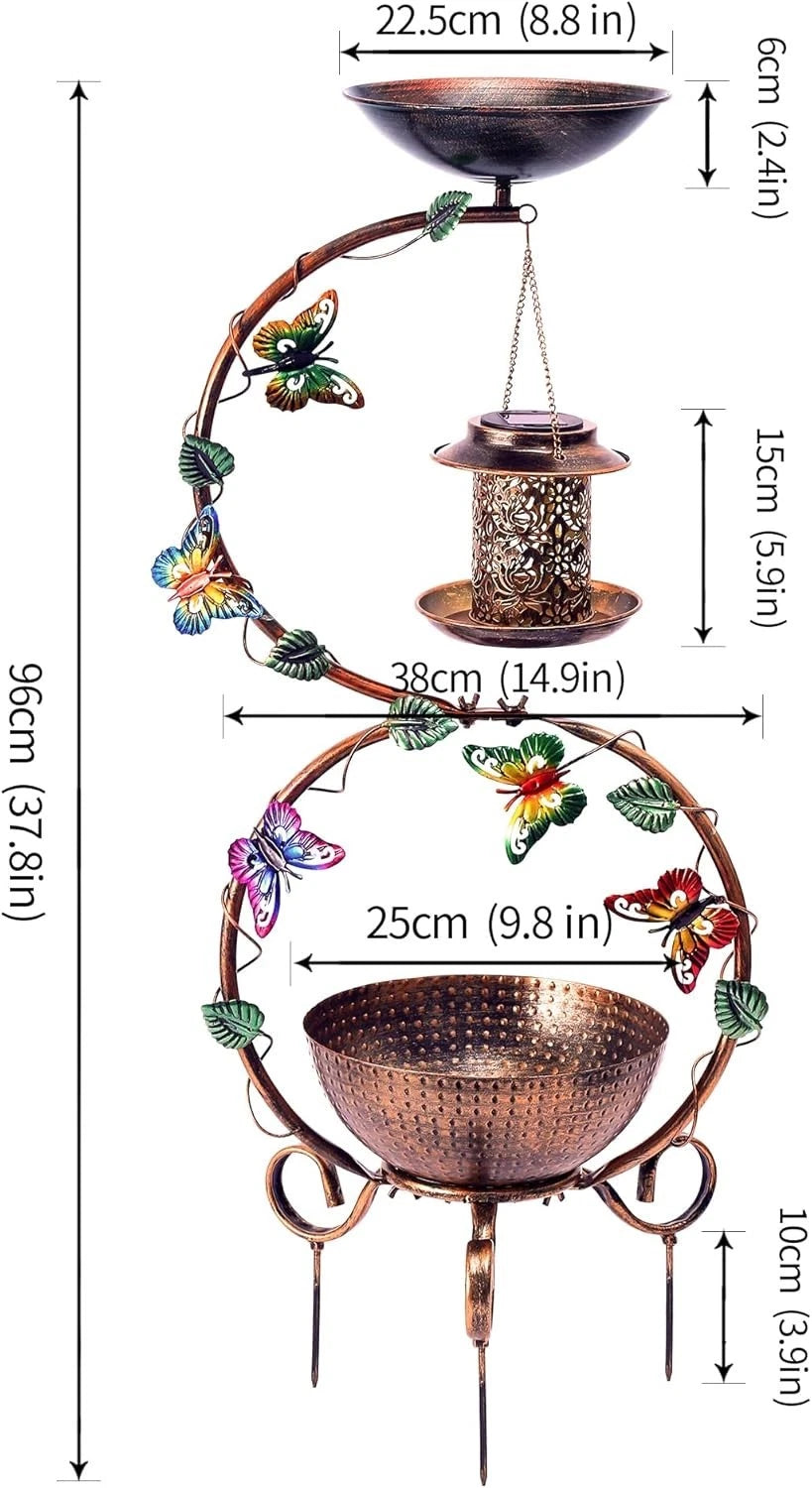 Durable Metal Bird Bath and Solar Feeder for Outdoor Use