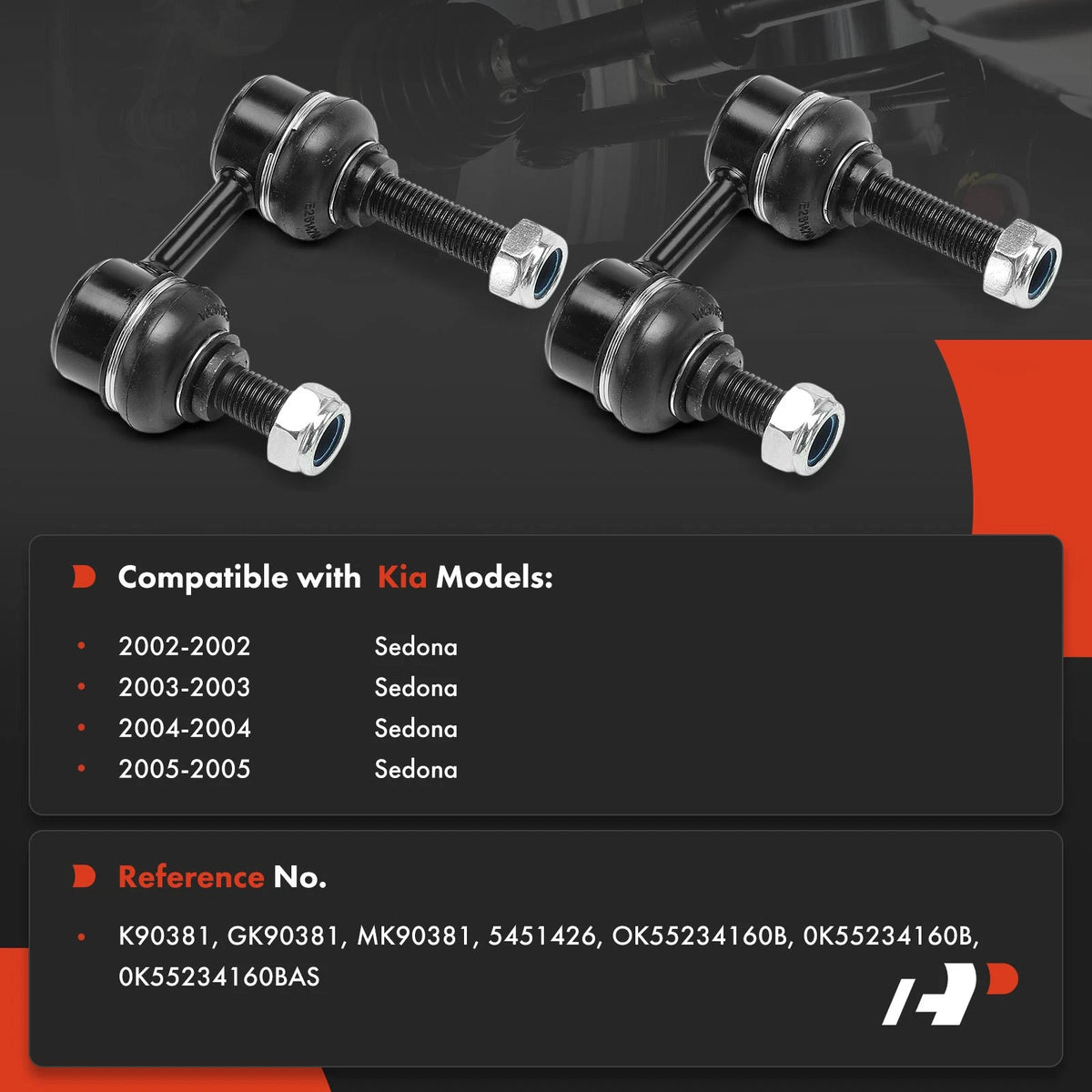 2X Front Side Sway Bar Link for Kia Sedona (2002–2005) OK55234160B, K90381