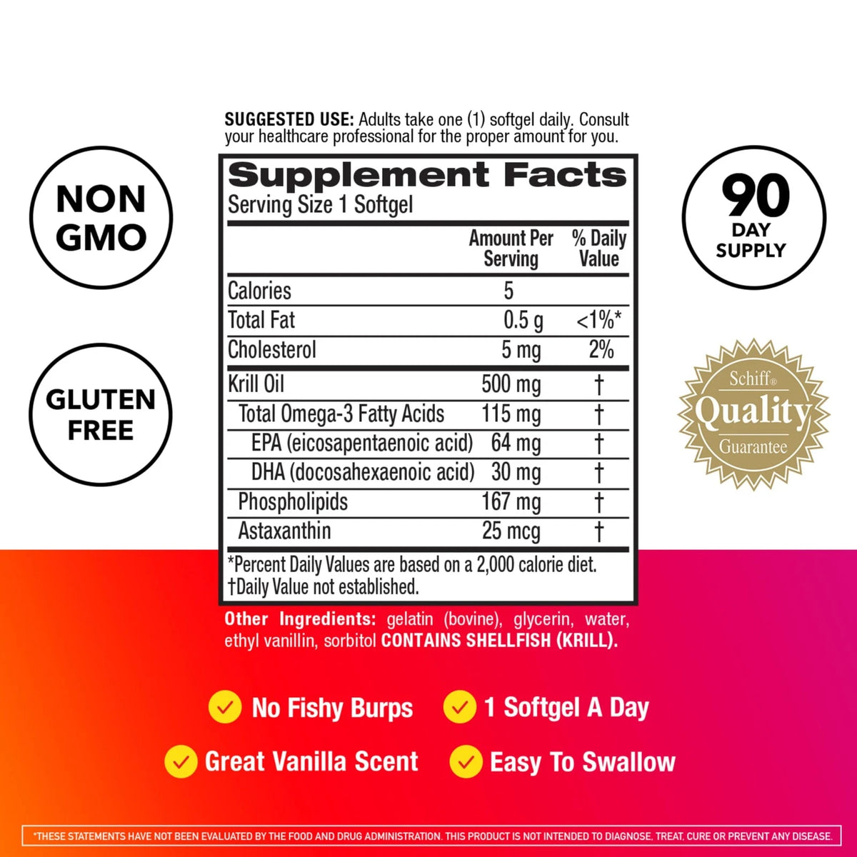 MegaRed Antarctic Krill Oil 500mg Omega 3 Fatty 90 Count (Pack of 1)