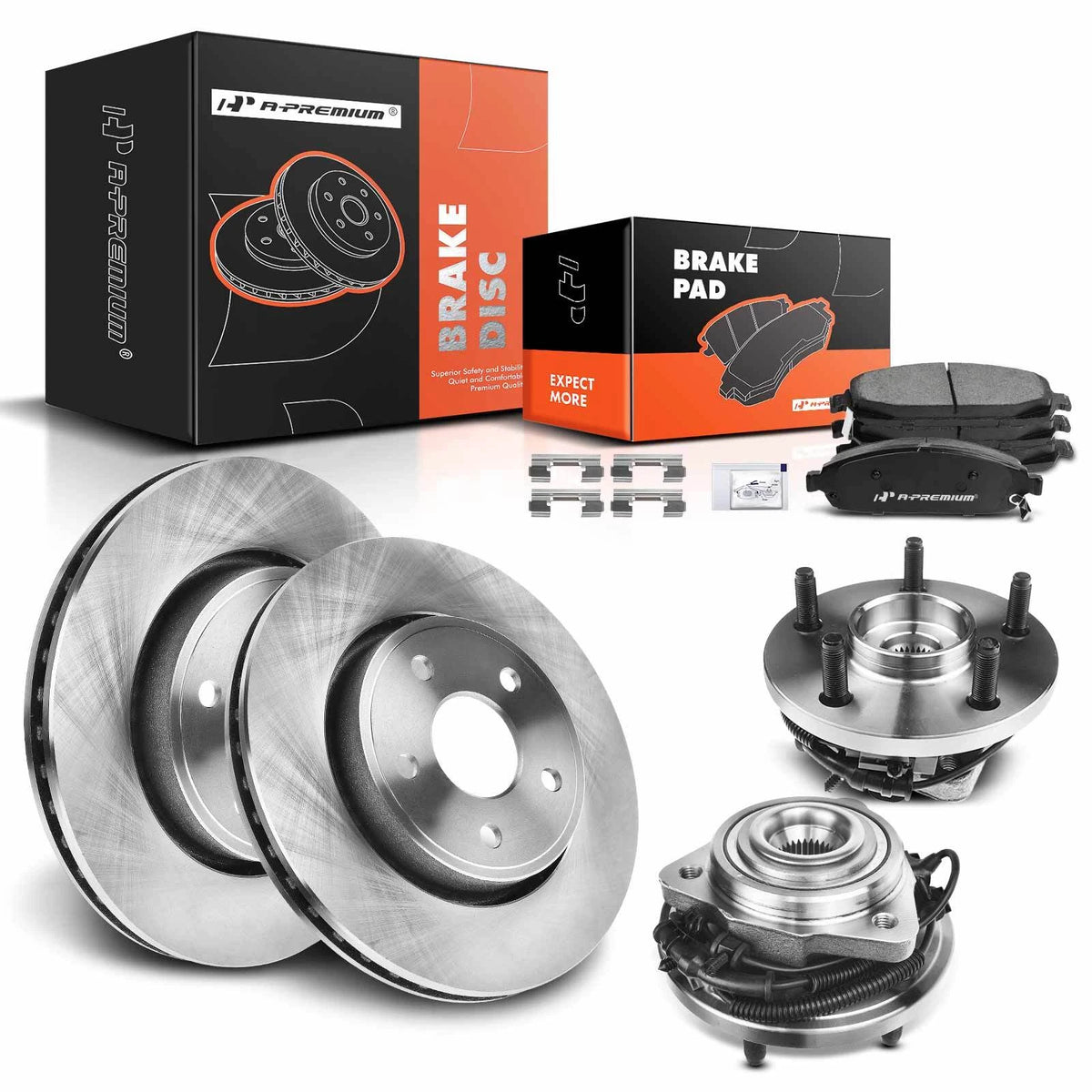 Front Disc Brake Rotor & Pad + Wheel Hub for Jeep Commander (2006–2010) PRT5655, BR53026, 121-58001