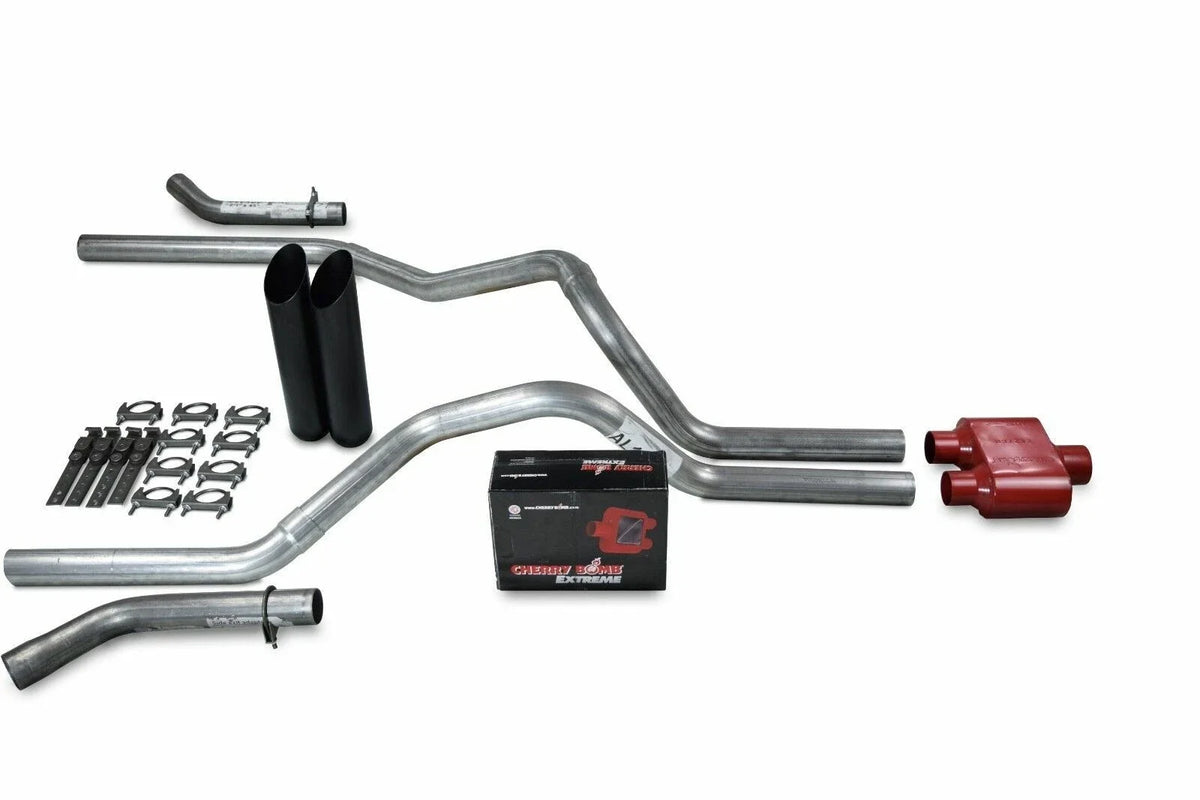 2.5" Dual Exhaust Kit for Ford F150 (2021–2025) Cherry Bomb Extreme Black Tips