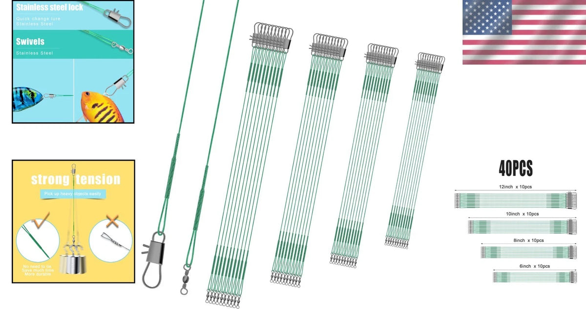 Set of 4 Stainless Steel Fishing Leaders for All Fish Types