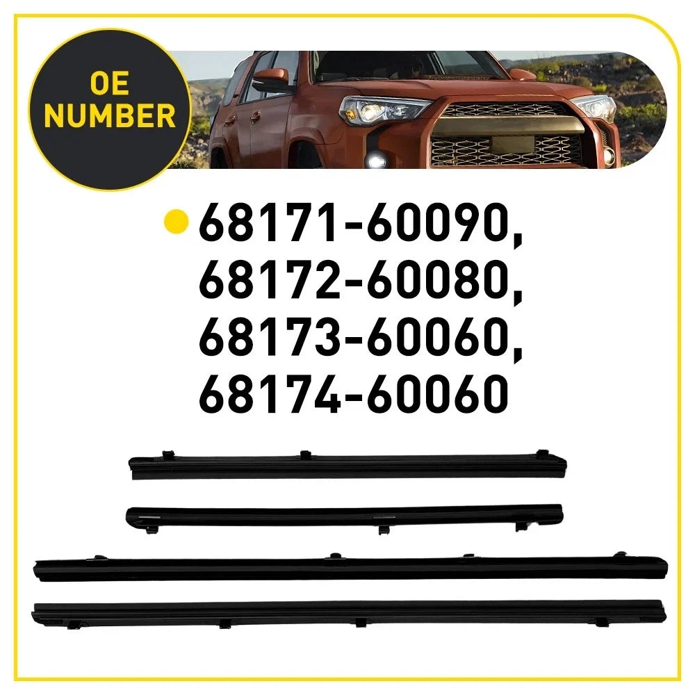 4Pcs Inner Door Glass Weatherstrip Set for Toyota 4Runner (2010–2024)