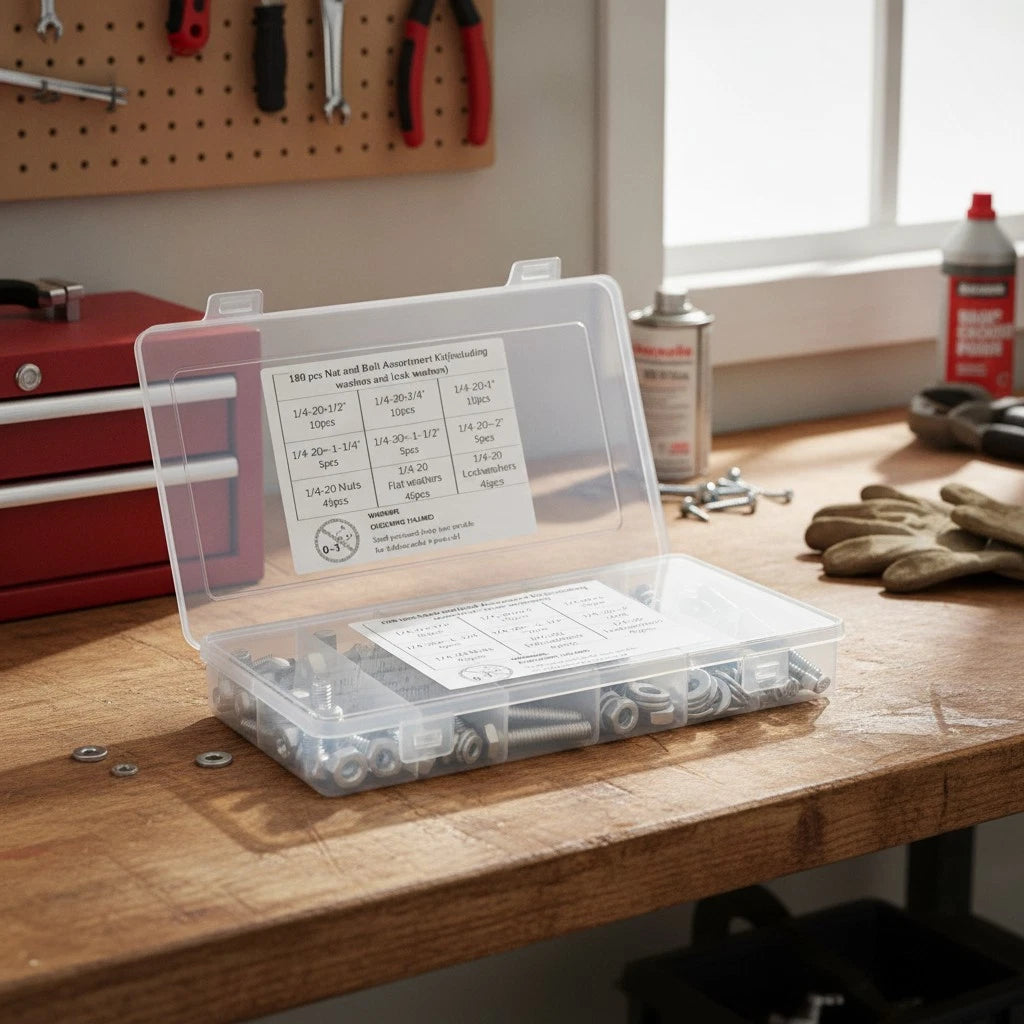 180-Piece SAE Stainless Steel Fasteners Kit with Hex Bolts and Washers
