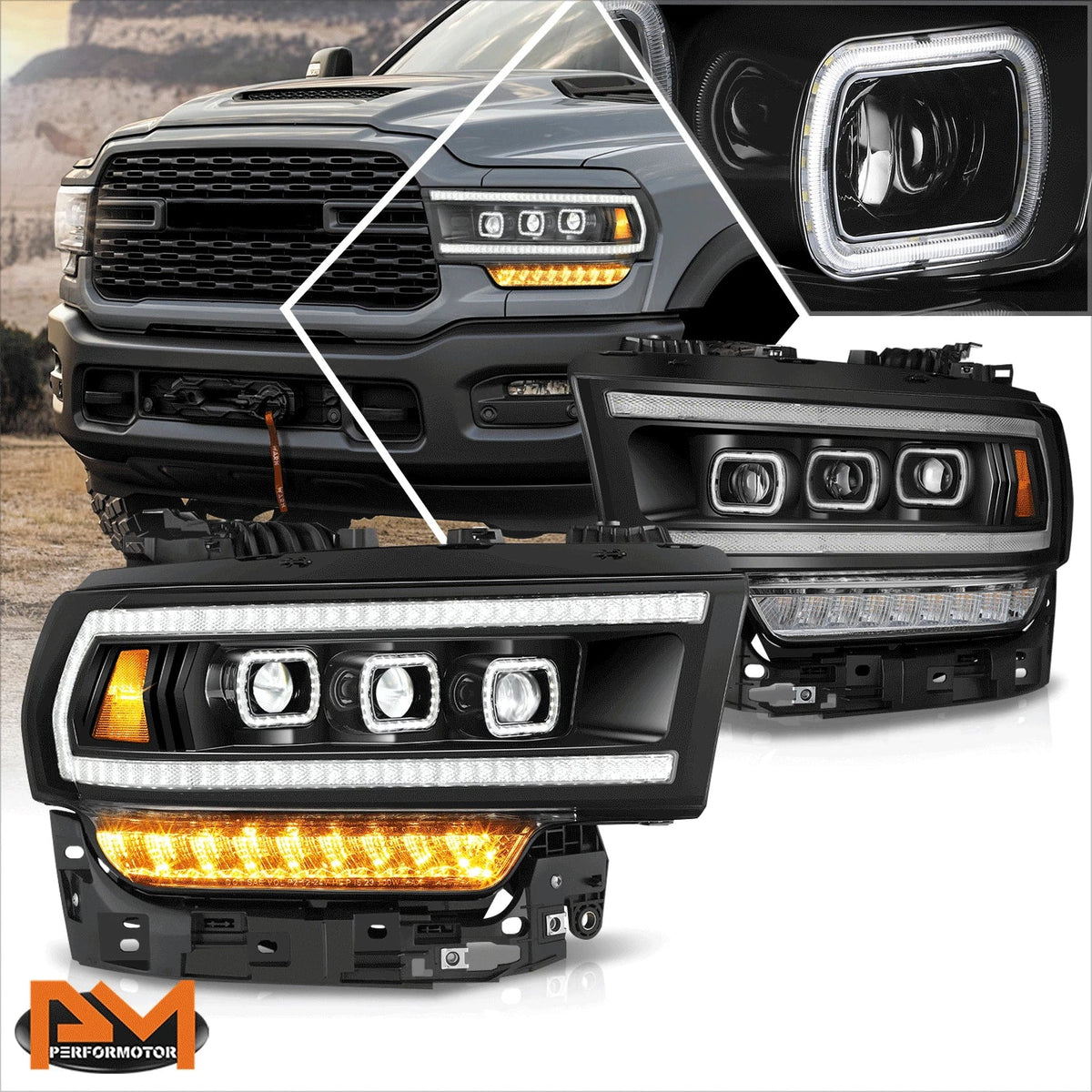 Full LED DRL Projector Headlights for Ram 2500-5500 (2019–2024)
