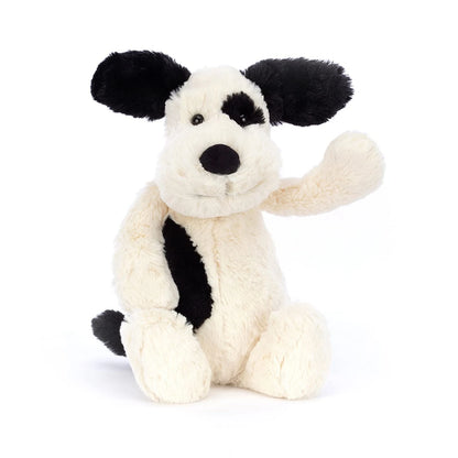 Jellycat Bashful Black and Cream Puppy Stuffed Animal - Medium 12"