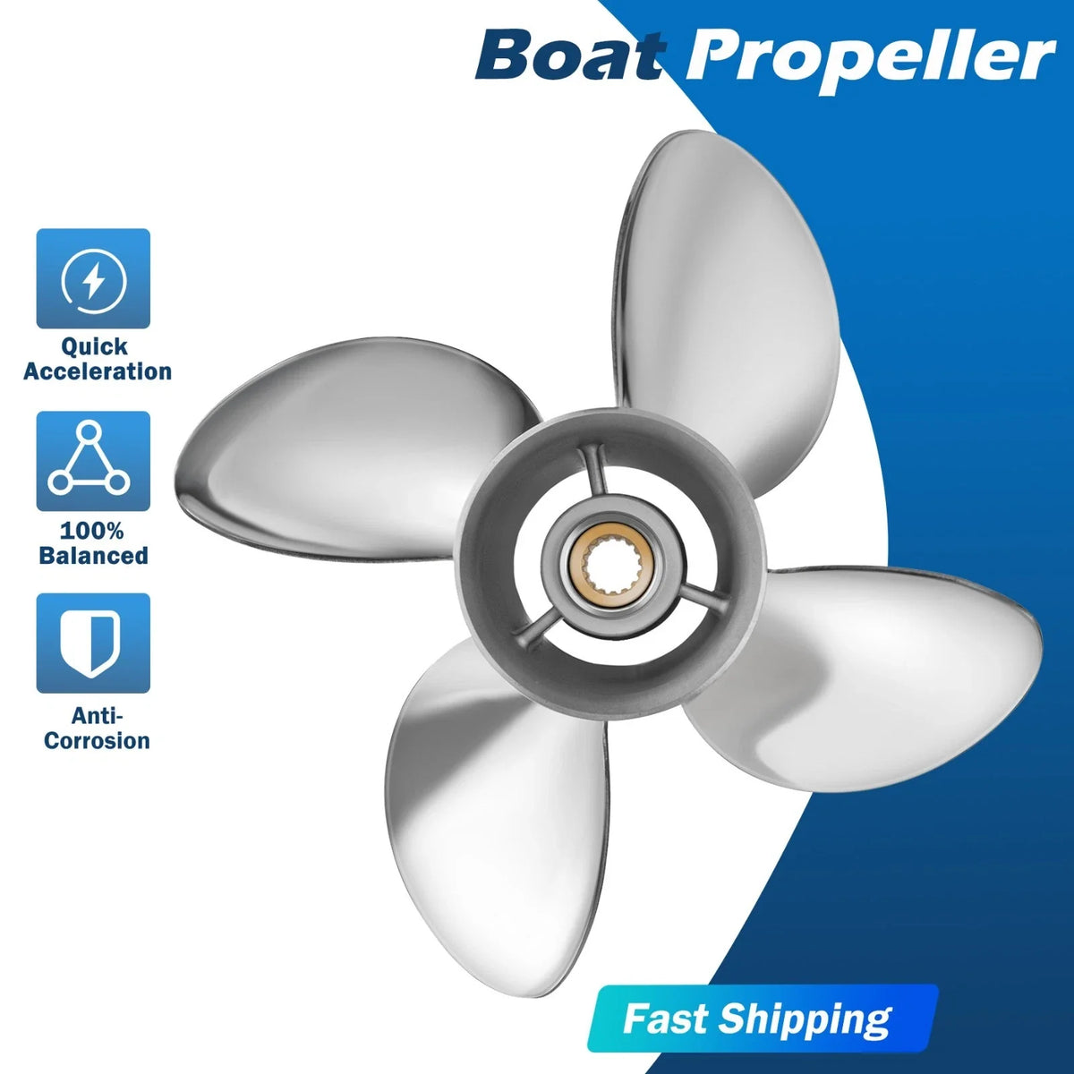 15 1/4X20 Stainless Boat Propeller for Mercury 135-300HP (RH, 15 Spine, 4 Blades)