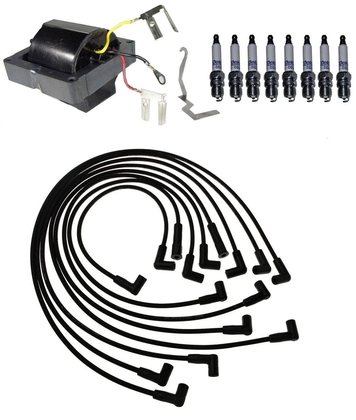 Ignition Wires & Spark Plugs Kit for GMC Pontiac Chevy V8 (1 Coil, .045")