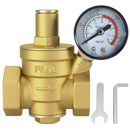 1" Brass Adjustable Water Pressure Reducing Regulator Valve with Gauge for I012-A009