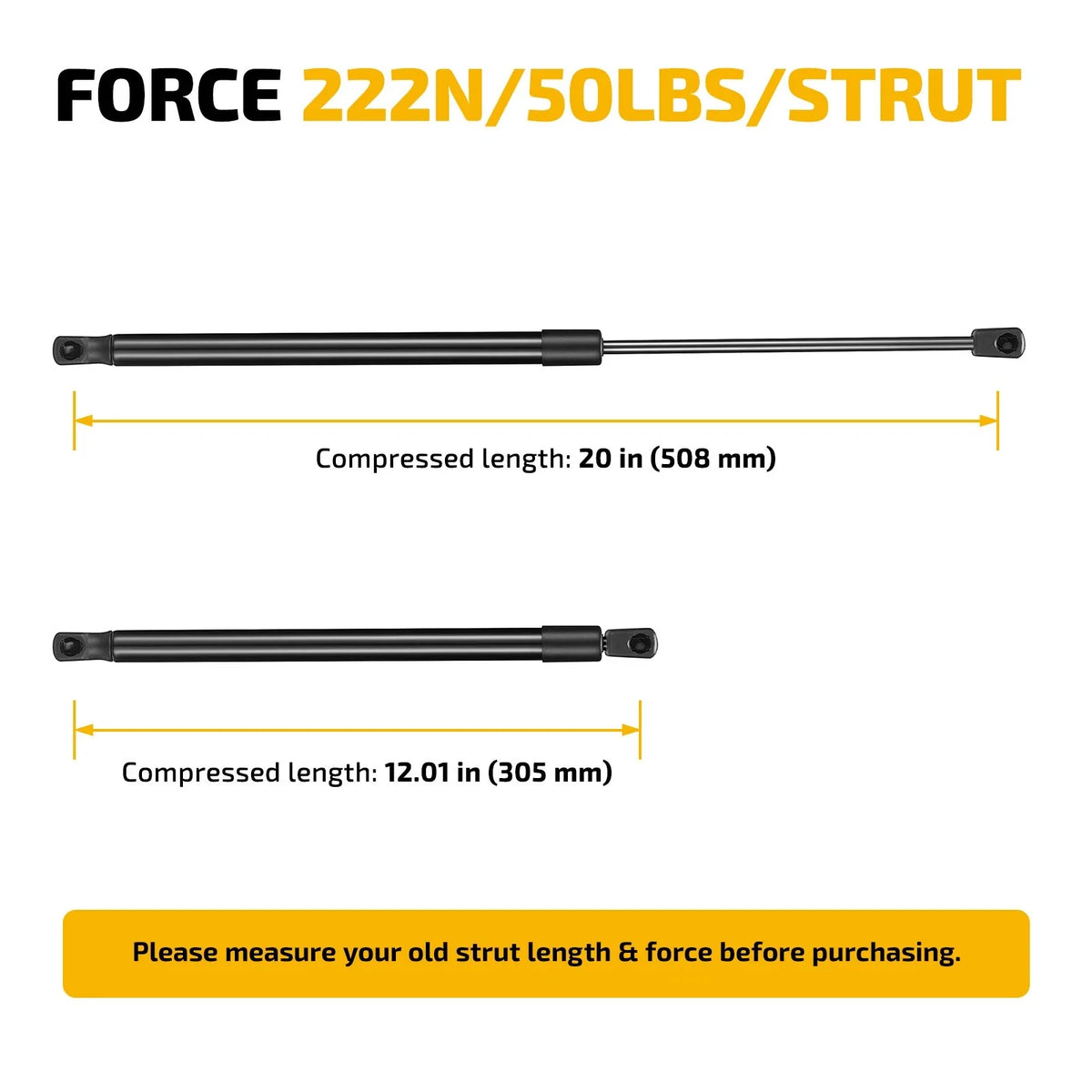 Set of 2 Gas Struts for Motorhome Door RV Bed Storage Boat Hatch (20 Inch)