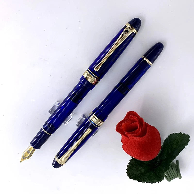 Wing Sung 699 Acrylic Piston Fountain Pen - Translucent Blue EF/0.38mm Nib