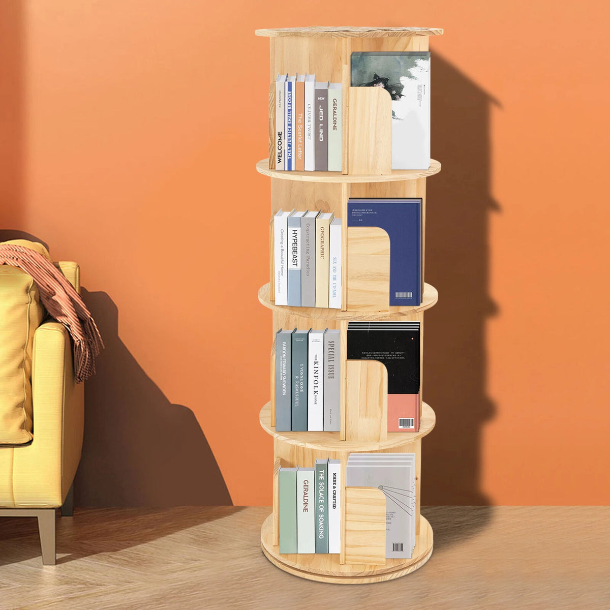 4-Tier Rotating Bookshelf for Home Display (360° Floor Stand)