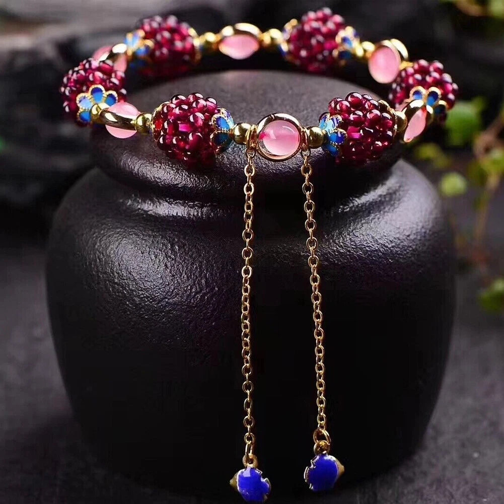 Natural Garnet Crystal Round Bead Bracelet for Women - Healing Reiki Gift