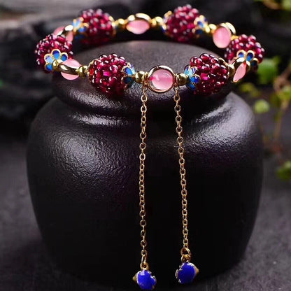 Natural Garnet Crystal Round Bead Bracelet for Women - Healing Reiki Gift