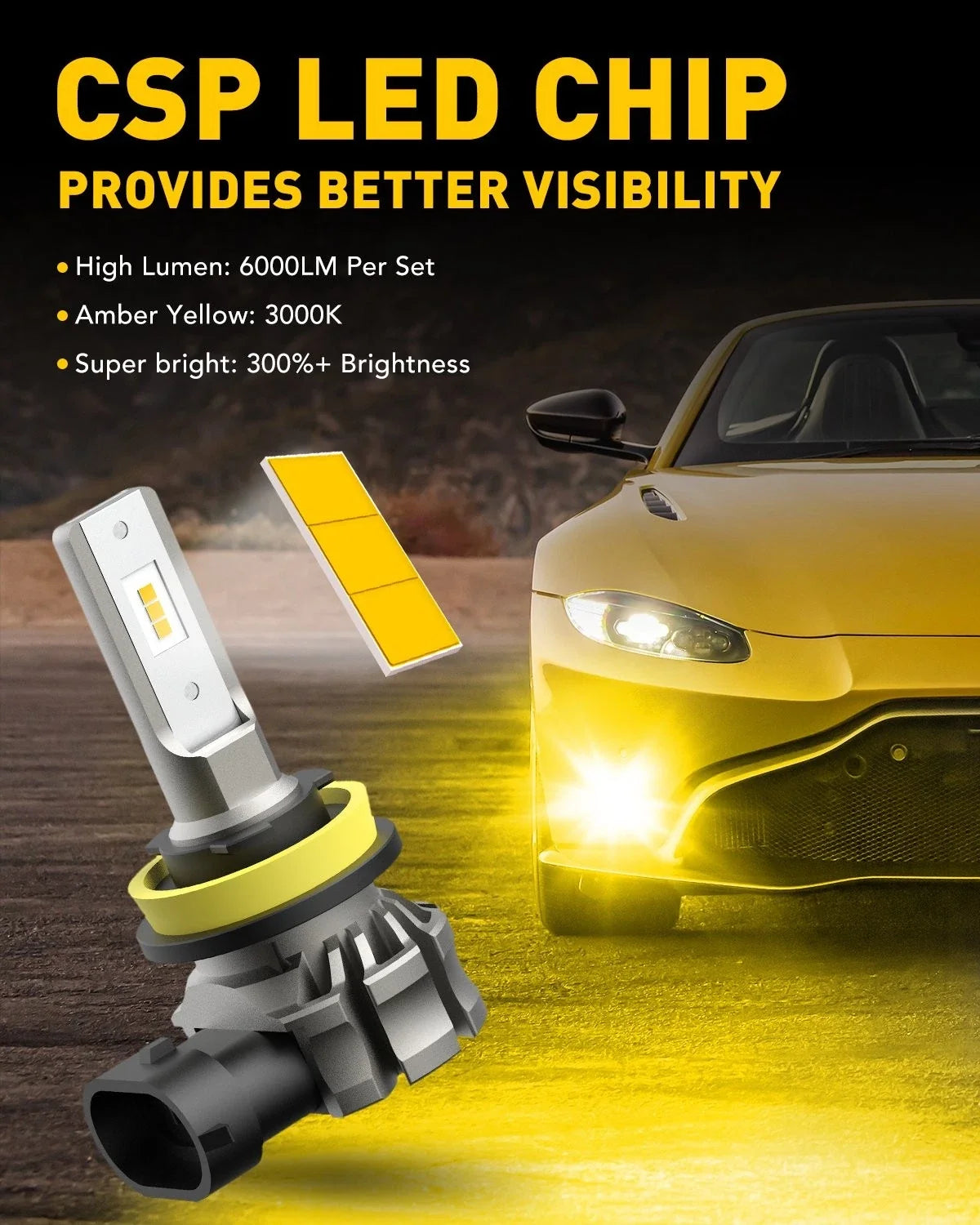 Set of 2 H11 H8 LED Bulbs 3000K Golden Yellow Fog DRL Light