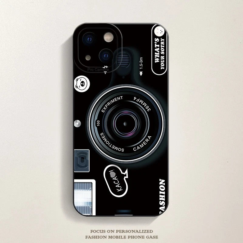 Retro Camera Print TPU Phone Case for iPhone 11 to 17