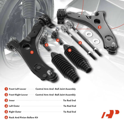 Set of 8 Front Control Arm & Ball Joint Assembly for Ford Focus (2000–2004) YS4Z3280CB, YS4Z3A130AA, YS4Z3A130CB, YS4Z3A130BA, EV419, ES3587, ES3588, K80405, K80406, K9863