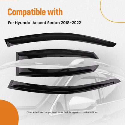 Set of 4 Side Window Deflectors for Hyundai Accent Sedan (2018–2022) Black