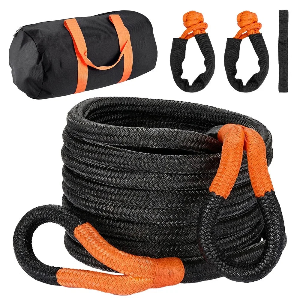 30ft Kinetic Recovery Tow Rope 48000lbs + 2 Soft Shackles for Off-Road Use