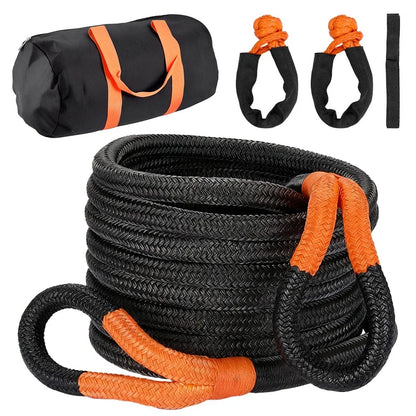 30ft Kinetic Recovery Tow Rope 48000lbs + 2 Soft Shackles for Off-Road Use