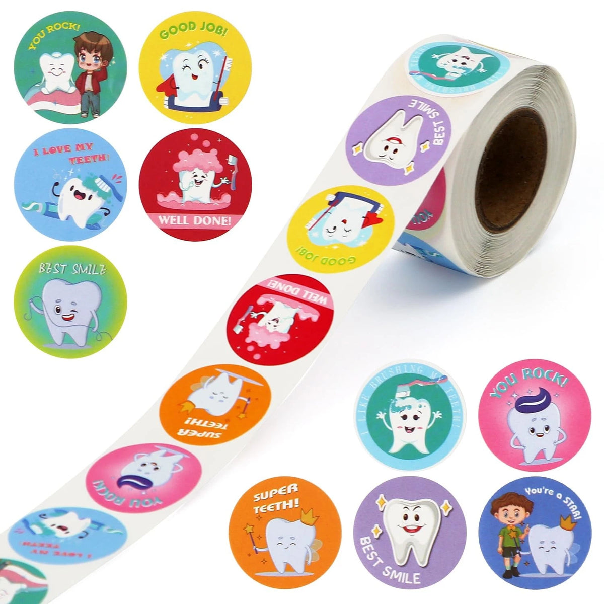 500pcs Round Tooth Reward Stickers for Dental Prizes (1 Inch)