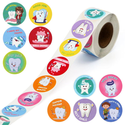 500pcs Round Tooth Reward Stickers for Dental Prizes (1 Inch)