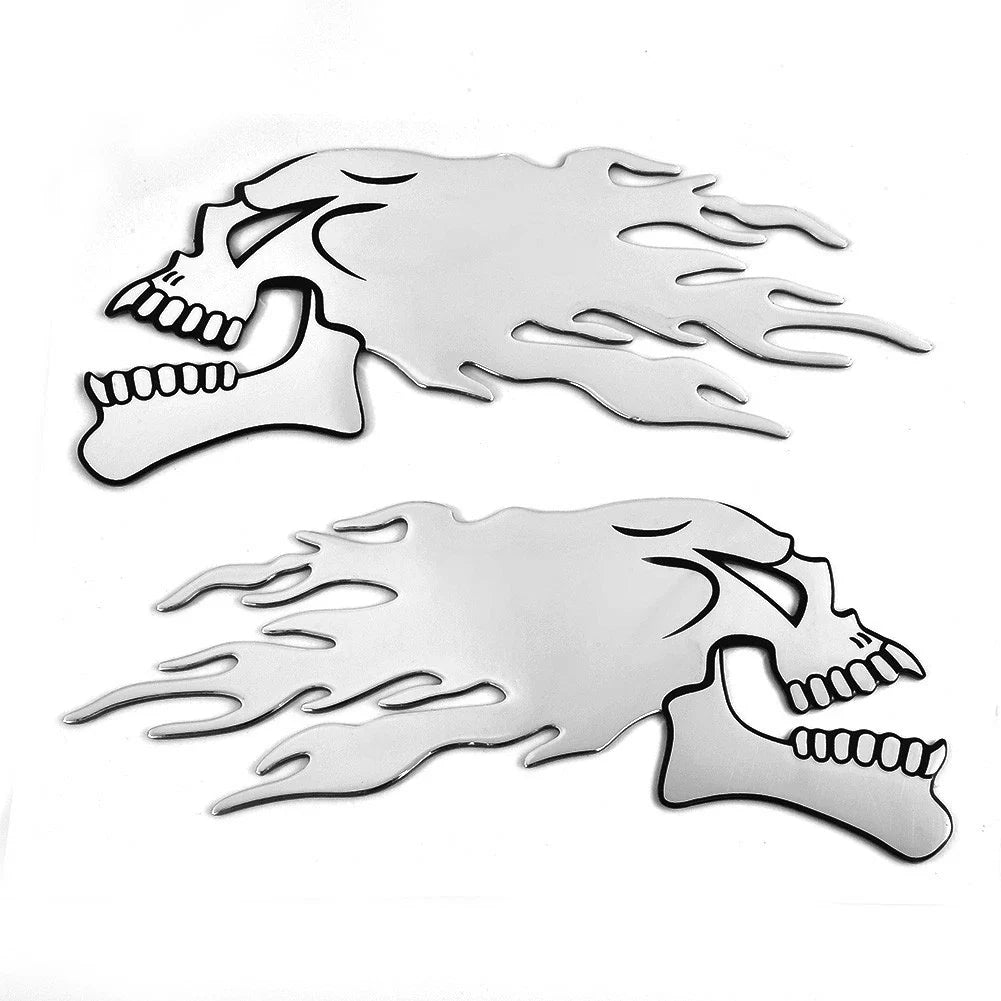 Pair 3D Gel Skull Decals for Motorbike Motorcycle (L+R)