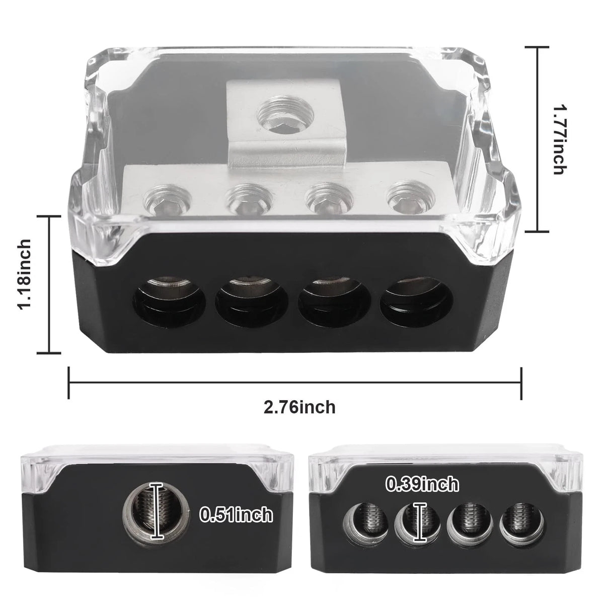 4 Way Power Distribution Block Car Audio Splitter 0/2/4 Gauge Input