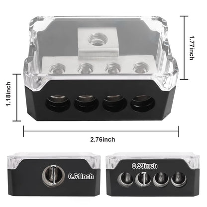 4 Way Power Distribution Block Car Audio Splitter 0/2/4 Gauge Input