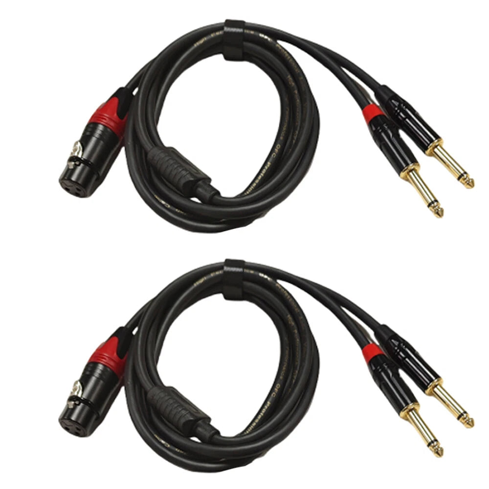 2X XLR Female to Dual 1/4" TS Mono Y Splitter Microphone Cable (3.3/6.6ft)