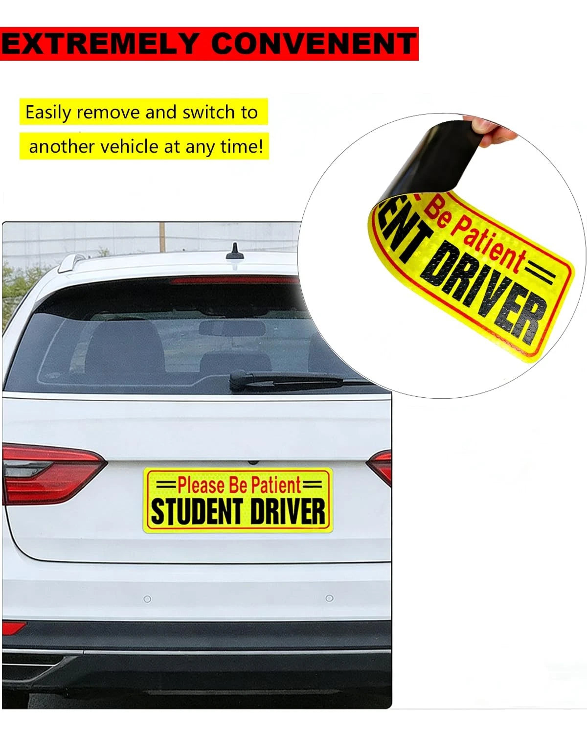 3X Reflective Student Driver Magnet for Car - Black & Red