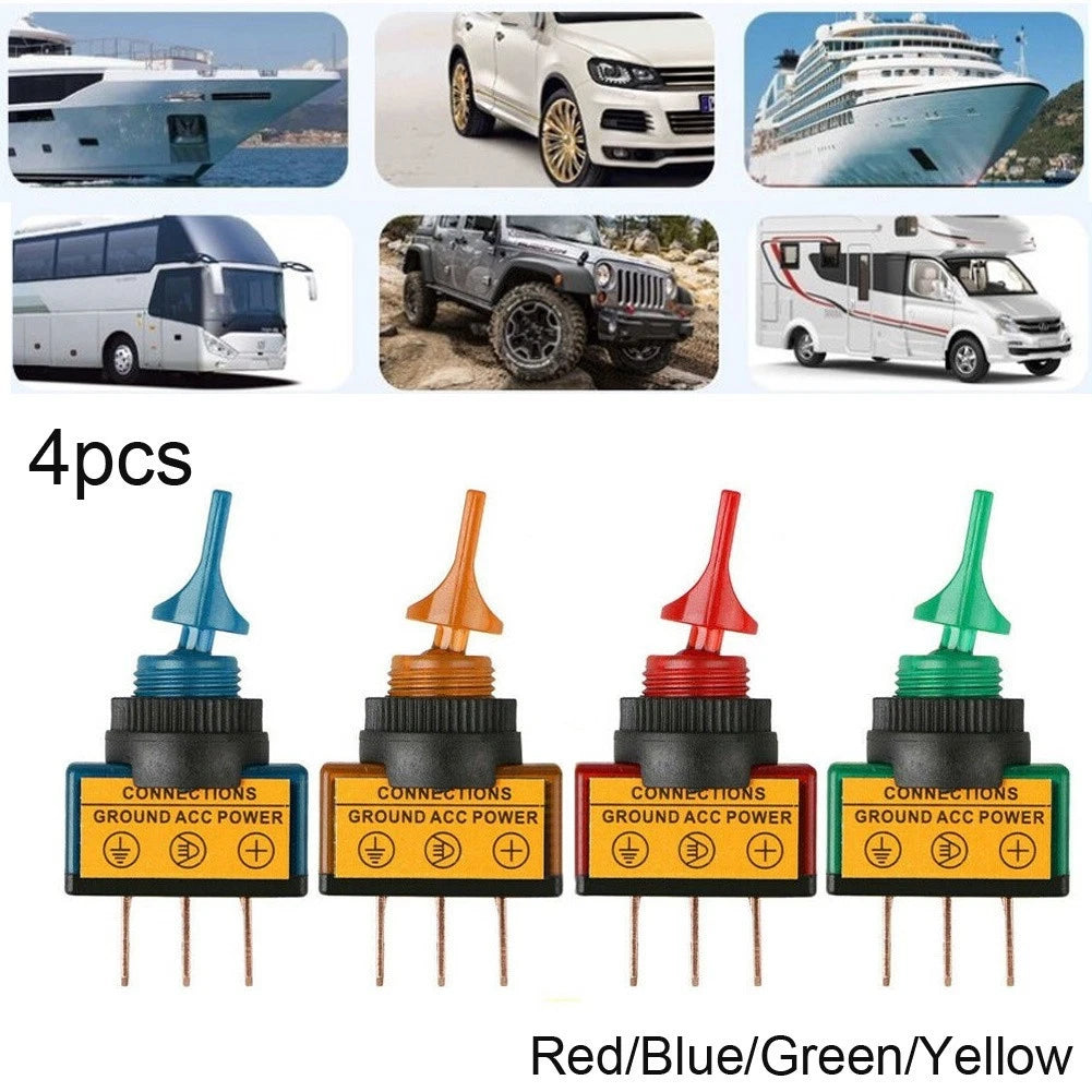 Set of 4 Rocker Switches for Car Boat 12V Round On/Off SPST 20 AMP LED