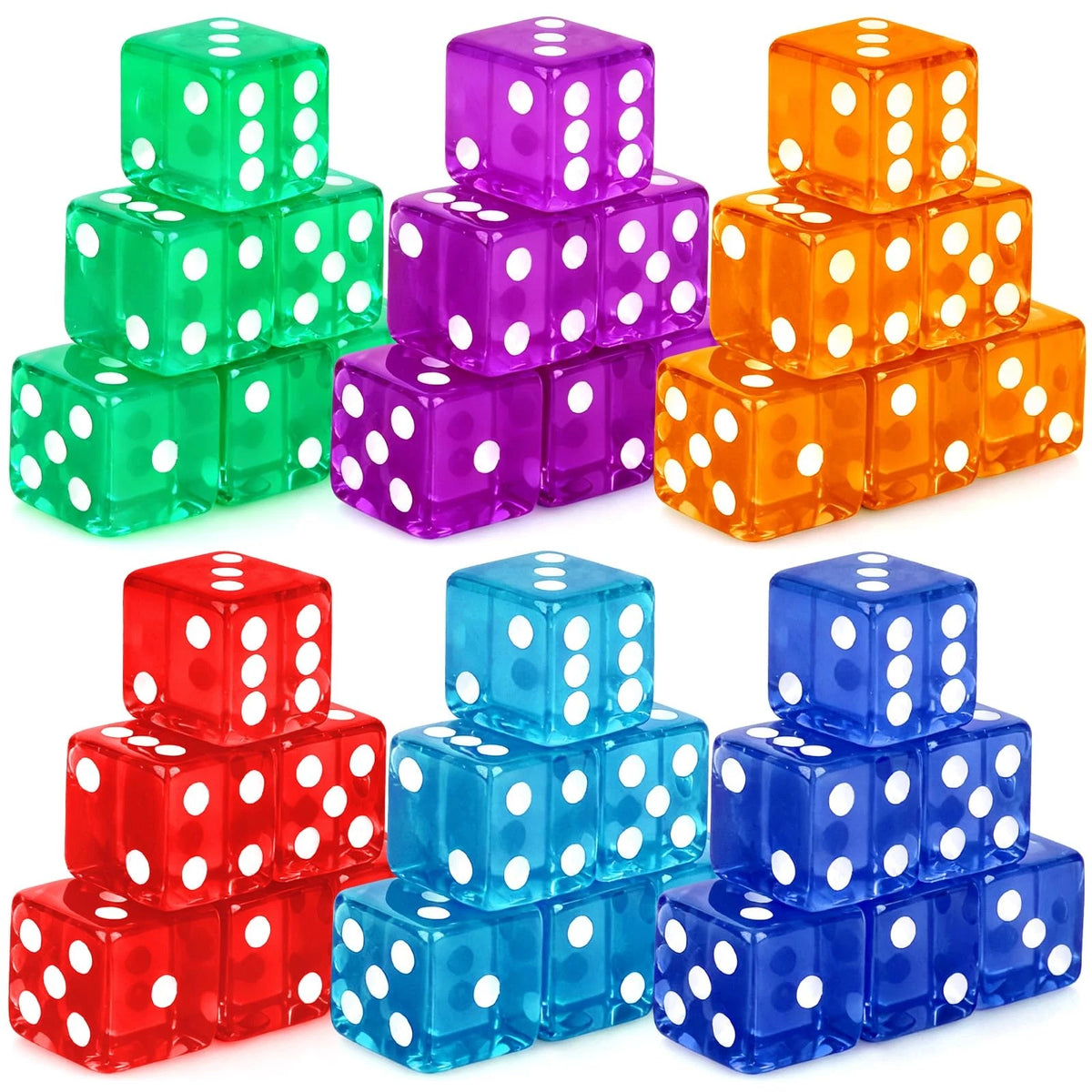 36-Piece Casino Dice Set for Various Games (19mm) - Red, Blue, Purple, Green, Orange