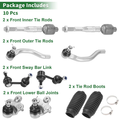 10pcs Front Suspension Kit for Honda Civic  - Tie Rod End, Sway Bar Link, Ball Joint