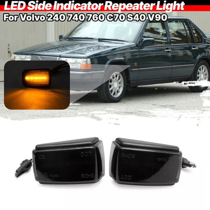 2X Smoked LED Side Marker Light Indicator for Volvo C70 S40 S70 V40 V70 (1998–2004)