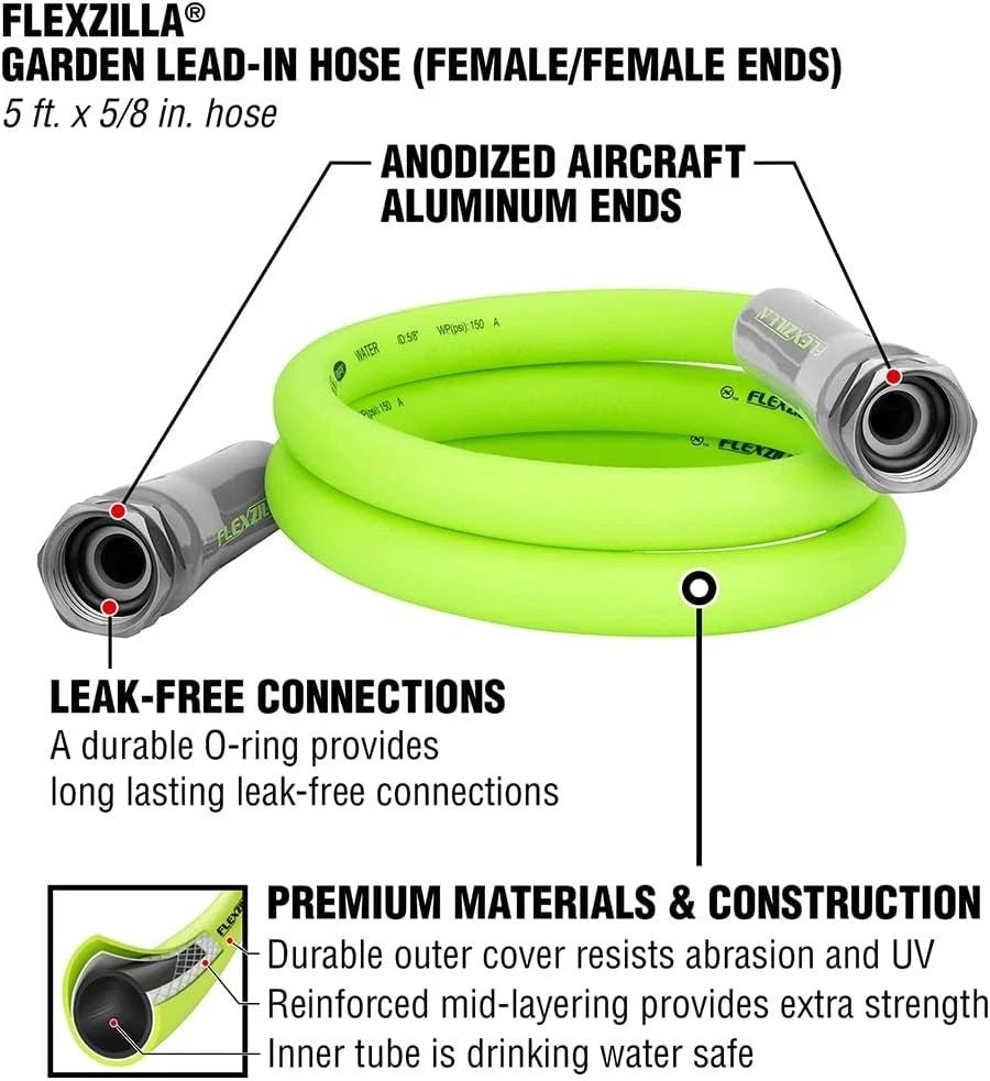 5' Garden Lead-in Hose with 3/4" GHT Fittings for