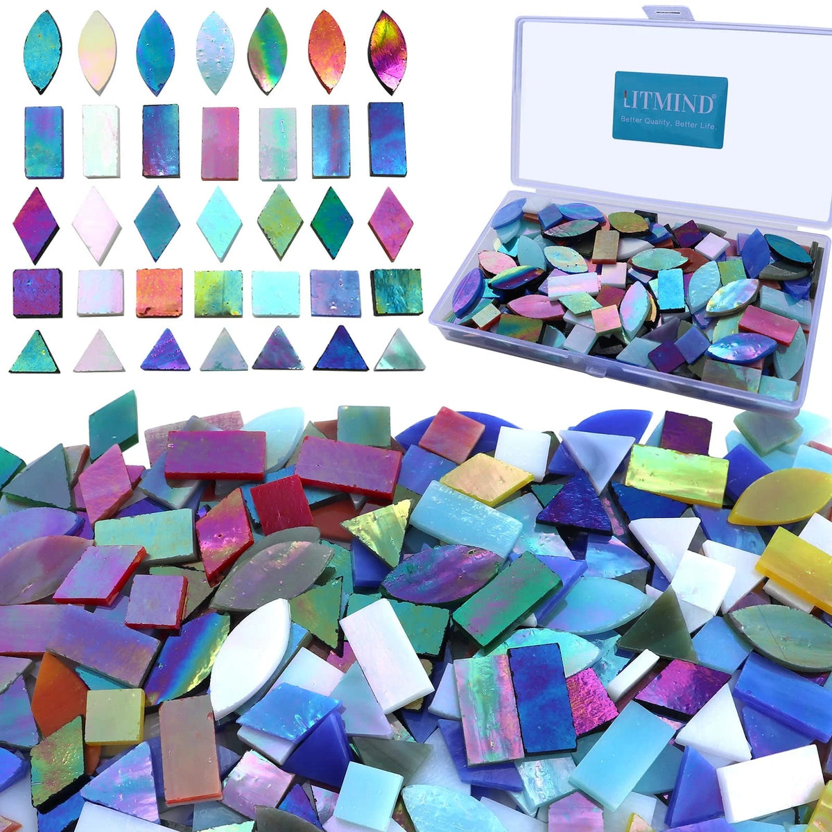 Iridescent Glass Mosaic Tiles for 1" x 0.47" Mix