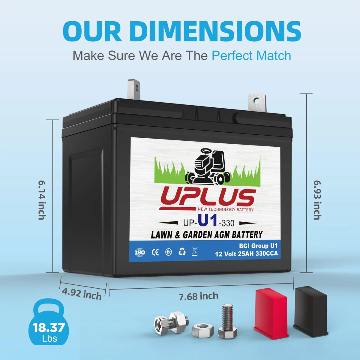U1 Riding Lawn Mower Battery 12V 330CCA for Lawn Mowers